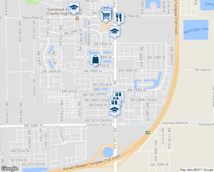 map of restaurants, bars, coffee shops, grocery stores, and more near 24232 Southwest 112th Court in Homestead