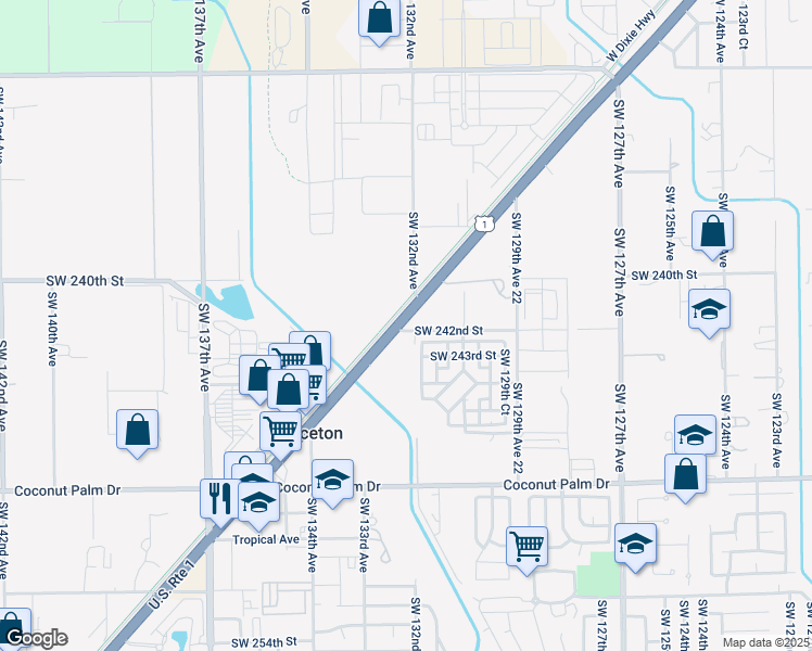 map of restaurants, bars, coffee shops, grocery stores, and more near 13161 Southwest 242nd Terrace in Homestead