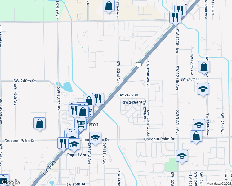 map of restaurants, bars, coffee shops, grocery stores, and more near 13161 Southwest 242nd Terrace in Homestead