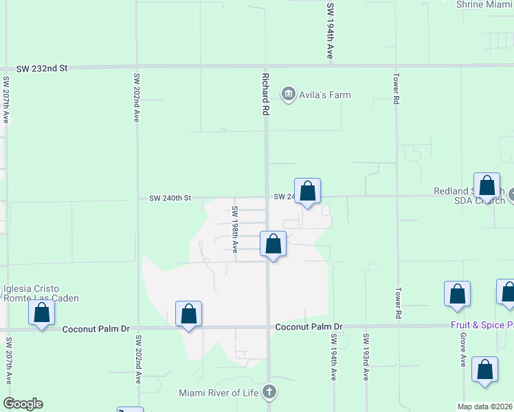 map of restaurants, bars, coffee shops, grocery stores, and more near 19725 Southwest 241 Terrace in Homestead