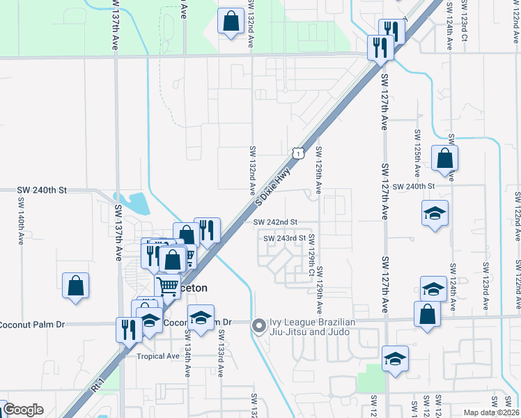 map of restaurants, bars, coffee shops, grocery stores, and more near 24141 South Dixie Highway in Homestead