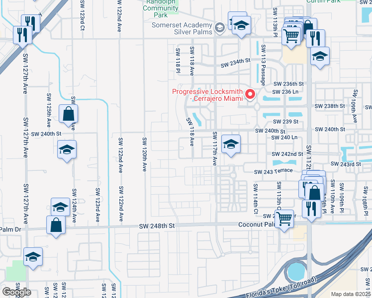 map of restaurants, bars, coffee shops, grocery stores, and more near 24043 Southwest 118 Avenue in Princeton