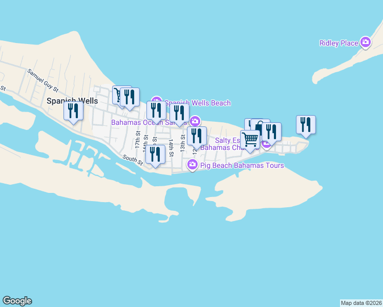 map of restaurants, bars, coffee shops, grocery stores, and more near in Spanish Wells