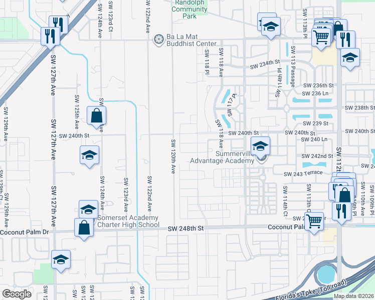 map of restaurants, bars, coffee shops, grocery stores, and more near 24000 Southwest 119th Court in Homestead