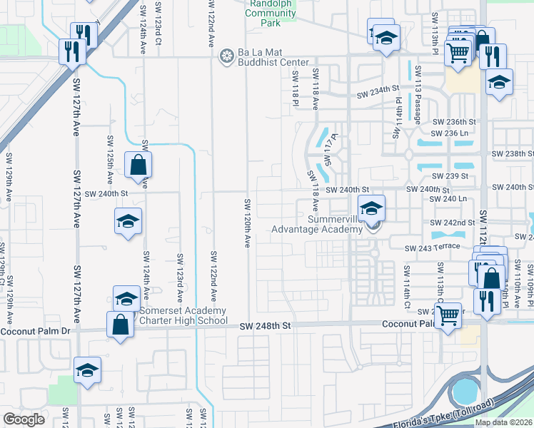 map of restaurants, bars, coffee shops, grocery stores, and more near 24000 Southwest 119th Court in Homestead