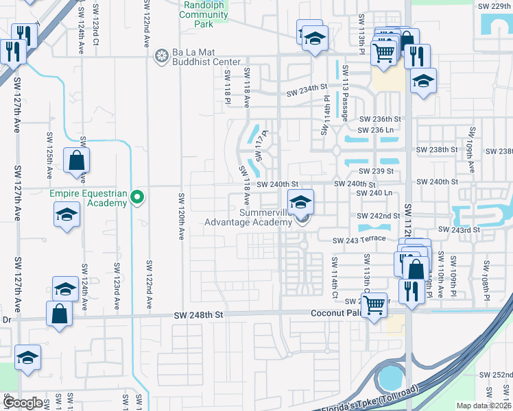 map of restaurants, bars, coffee shops, grocery stores, and more near 24043 Southwest 118 Avenue in Princeton