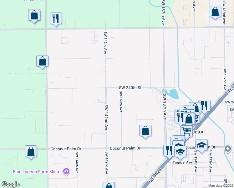 map of restaurants, bars, coffee shops, grocery stores, and more near 14000 Southwest 240th Street in Homestead