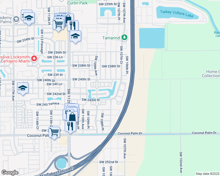 map of restaurants, bars, coffee shops, grocery stores, and more near 24079 Southwest 108th Avenue in Homestead