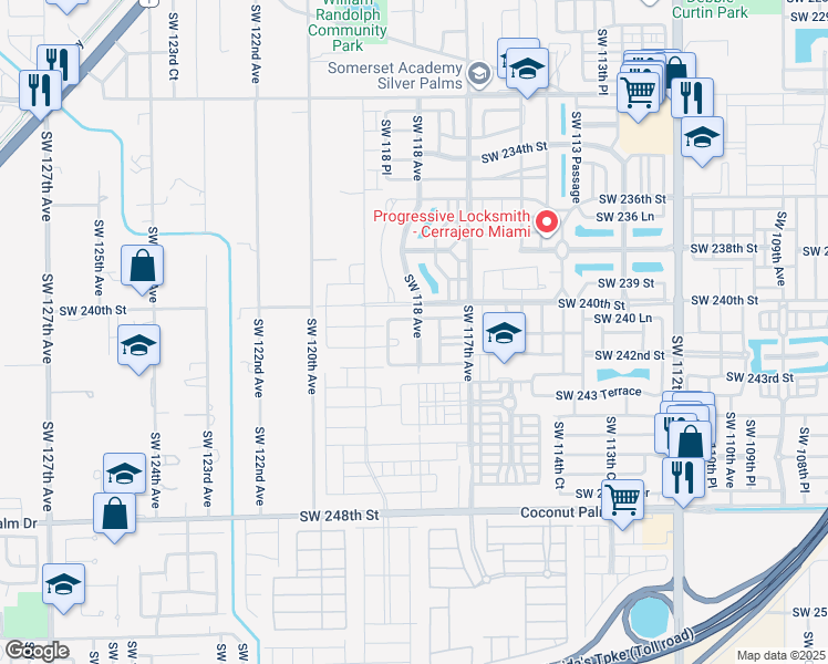 map of restaurants, bars, coffee shops, grocery stores, and more near 24043 Southwest 118 Avenue in Princeton