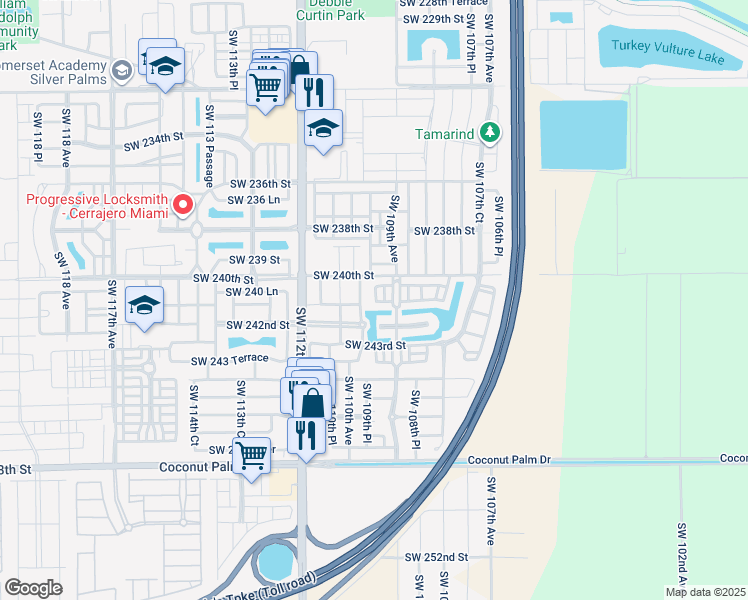 map of restaurants, bars, coffee shops, grocery stores, and more near 24085 Southwest 109th Court in Homestead