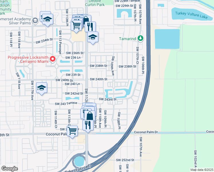 map of restaurants, bars, coffee shops, grocery stores, and more near 24085 Southwest 109th Court in Homestead