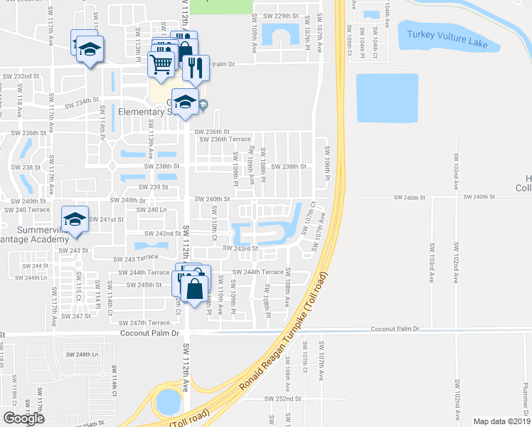 map of restaurants, bars, coffee shops, grocery stores, and more near 10829 Southwest 240th Lane in Homestead