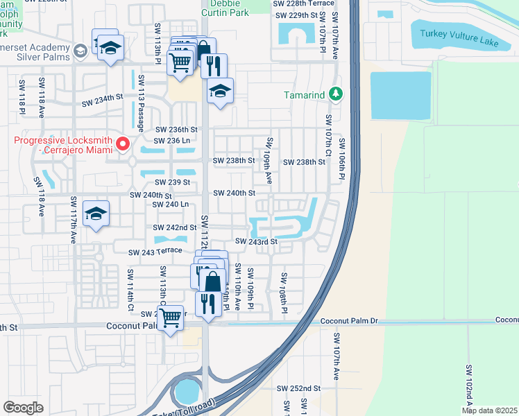 map of restaurants, bars, coffee shops, grocery stores, and more near 24085 Southwest 109th Court in Homestead
