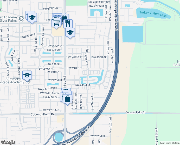 map of restaurants, bars, coffee shops, grocery stores, and more near 10829 Southwest 240th Lane in Homestead