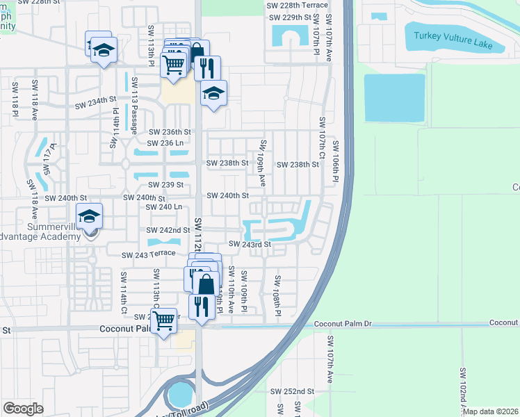 map of restaurants, bars, coffee shops, grocery stores, and more near 24085 Southwest 109th Court in Homestead