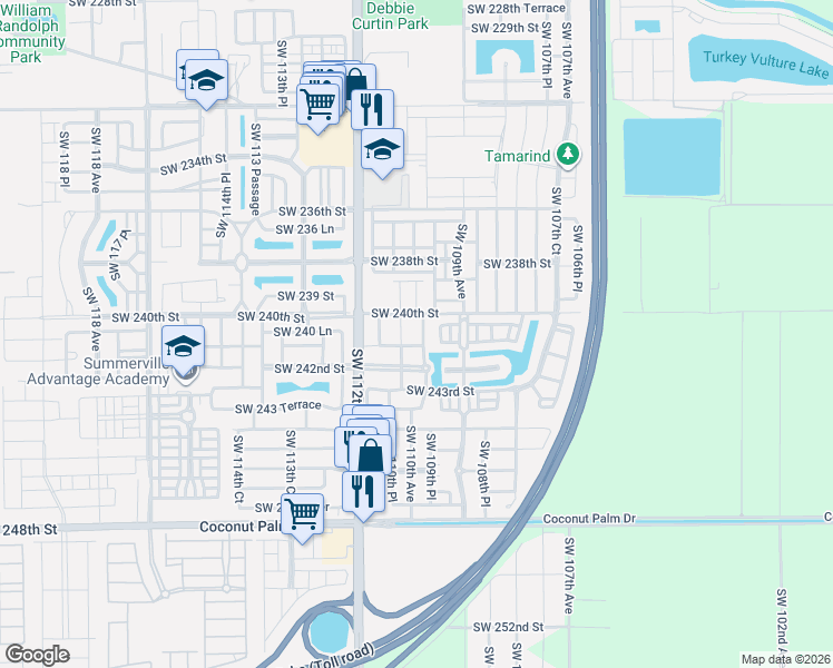 map of restaurants, bars, coffee shops, grocery stores, and more near 11001 Southwest 241st Street in Homestead