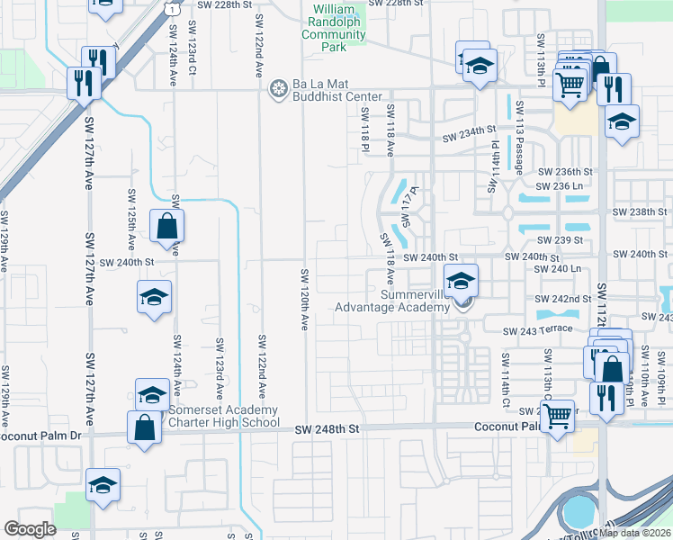 map of restaurants, bars, coffee shops, grocery stores, and more near 24000 Southwest 119th Court in Homestead