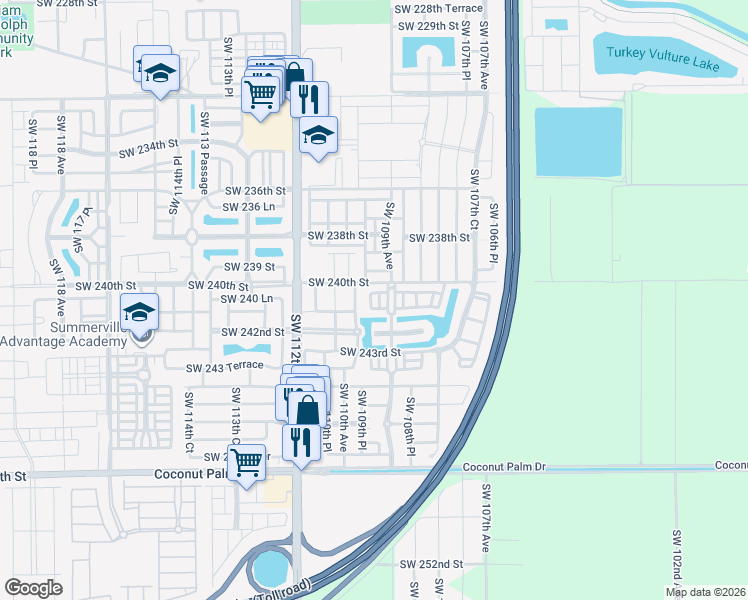 map of restaurants, bars, coffee shops, grocery stores, and more near 24055 Southwest 109th Court in Homestead