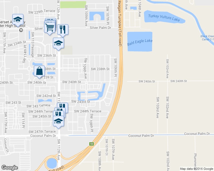 map of restaurants, bars, coffee shops, grocery stores, and more near 24079 Southwest 108th Avenue in Homestead