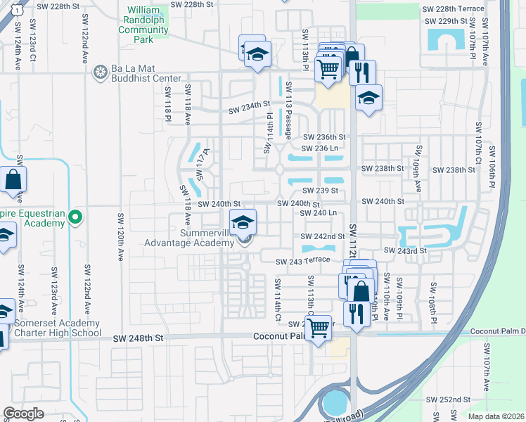 map of restaurants, bars, coffee shops, grocery stores, and more near 24080 Southwest 114 Place in Homestead