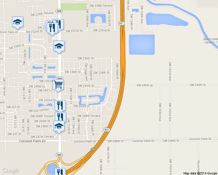 map of restaurants, bars, coffee shops, grocery stores, and more near 24079 Southwest 108th Avenue in Homestead