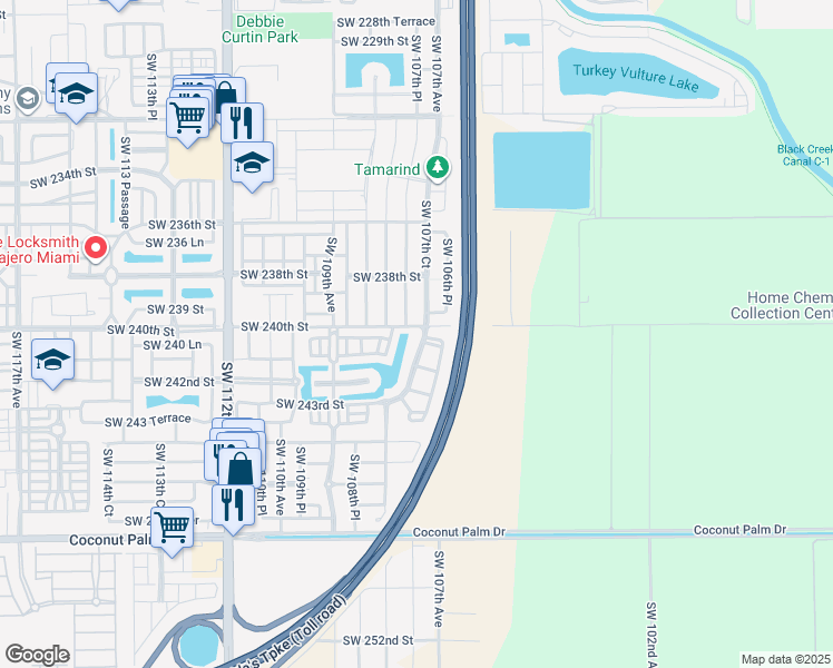 map of restaurants, bars, coffee shops, grocery stores, and more near 24079 Southwest 108th Avenue in Homestead