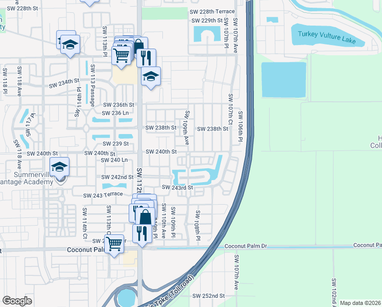map of restaurants, bars, coffee shops, grocery stores, and more near 10945 Southwest 239th Terrace in Homestead