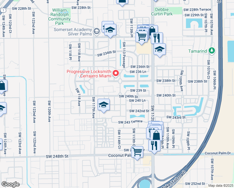 map of restaurants, bars, coffee shops, grocery stores, and more near 23901 Southwest 114th Place in Homestead