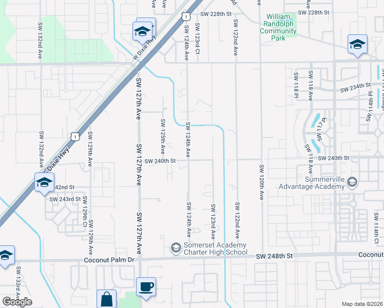 map of restaurants, bars, coffee shops, grocery stores, and more near 23880 SW 124th Ave in Homestead