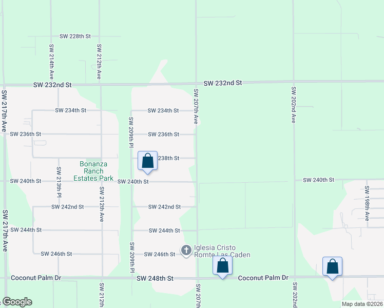 map of restaurants, bars, coffee shops, grocery stores, and more near 23790 Southwest 207th Avenue in Homestead
