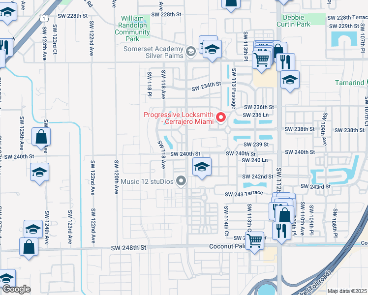 map of restaurants, bars, coffee shops, grocery stores, and more near 23901 Southwest 117th Court in Princeton