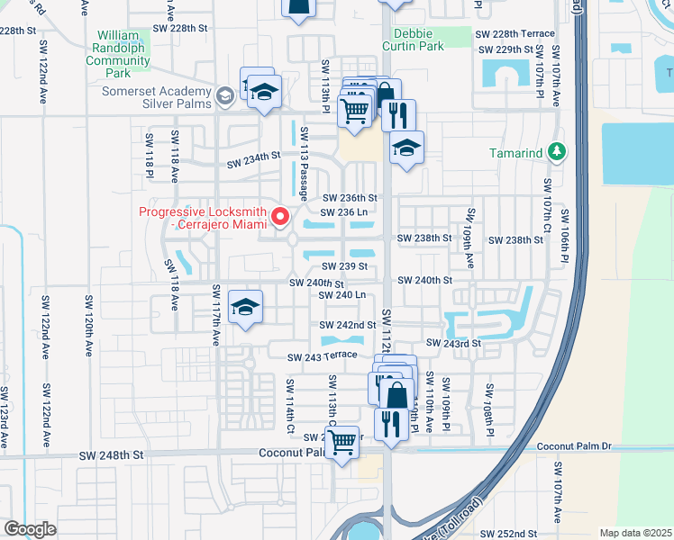 map of restaurants, bars, coffee shops, grocery stores, and more near 23904 Southwest 113th Avenue in Homestead