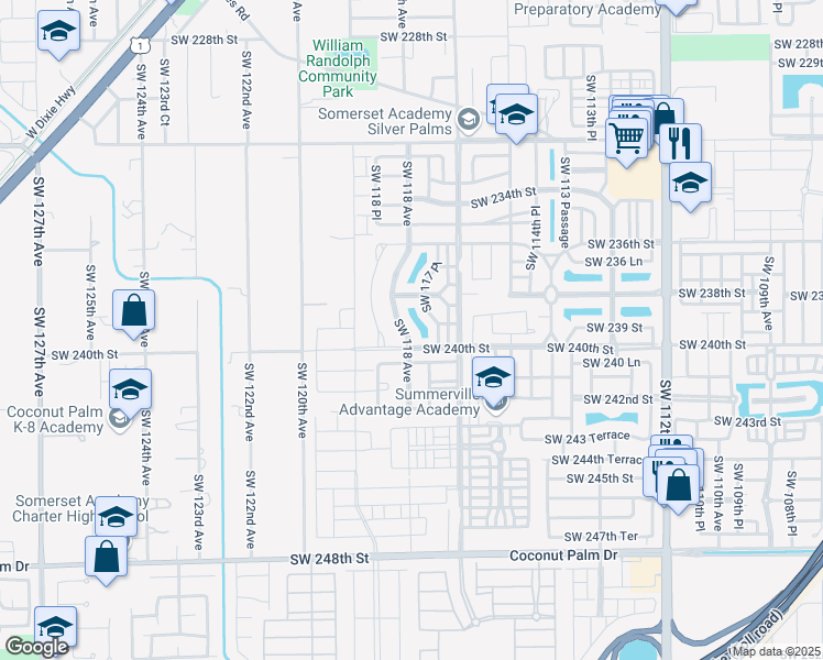 map of restaurants, bars, coffee shops, grocery stores, and more near 23959 Southwest 118 Avenue in Homestead