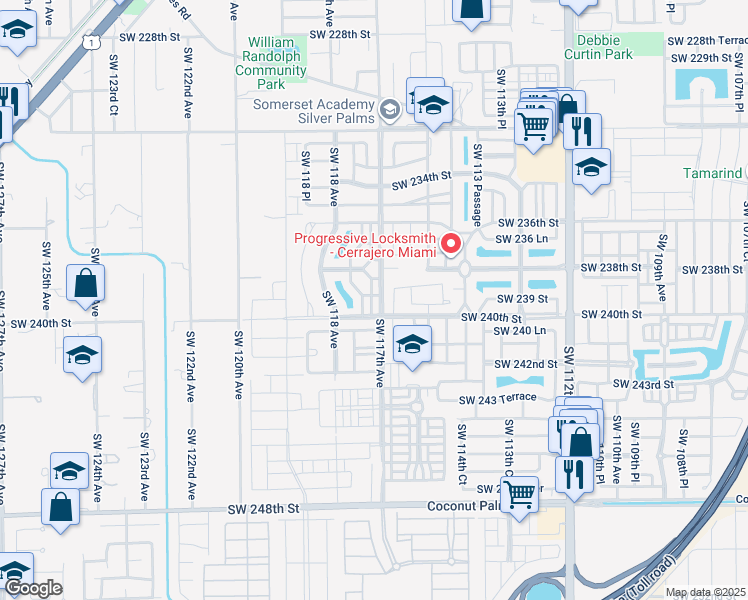 map of restaurants, bars, coffee shops, grocery stores, and more near 23901 Southwest 117th Court in Princeton