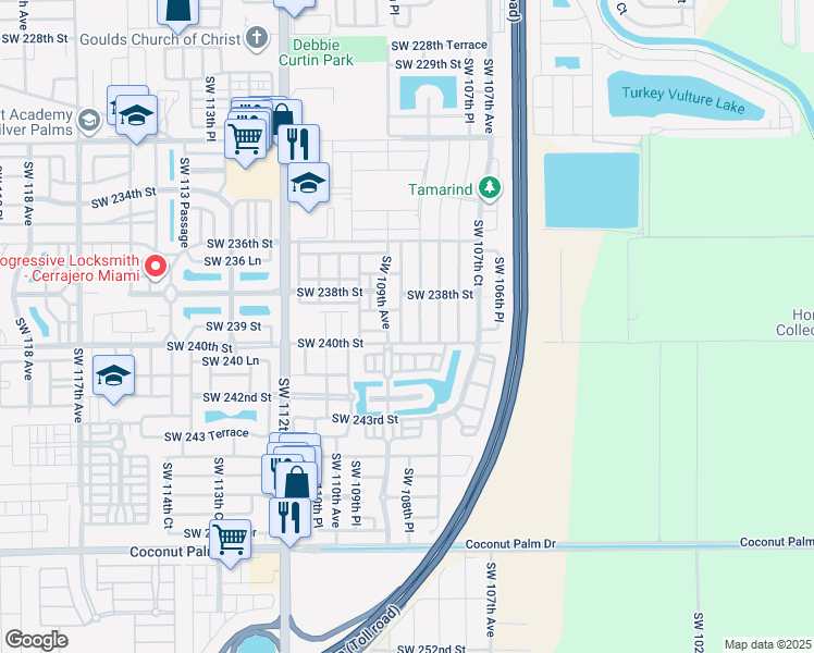 map of restaurants, bars, coffee shops, grocery stores, and more near 23924 Southwest 108th Court in Homestead