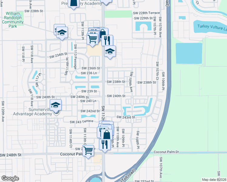 map of restaurants, bars, coffee shops, grocery stores, and more near 23951 Southwest 109th Path in Princeton