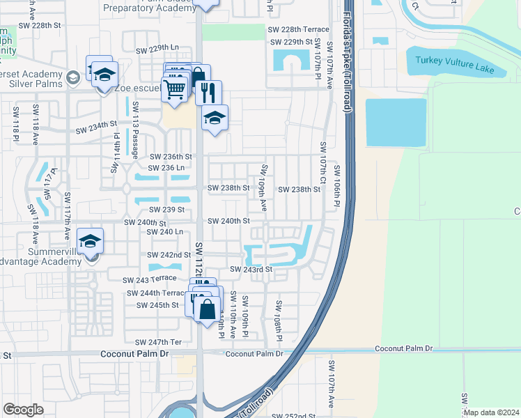 map of restaurants, bars, coffee shops, grocery stores, and more near 10925 Southwest 239th Terrace in Homestead