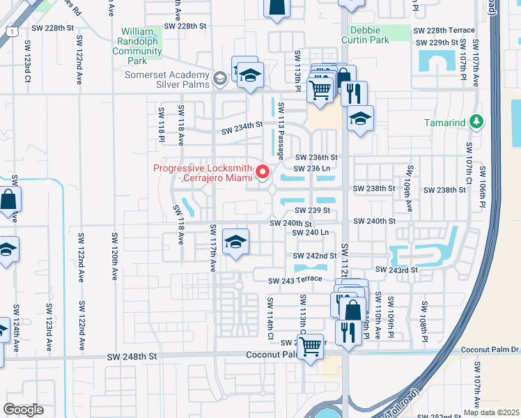 map of restaurants, bars, coffee shops, grocery stores, and more near 23901 Southwest 114th Place in Homestead