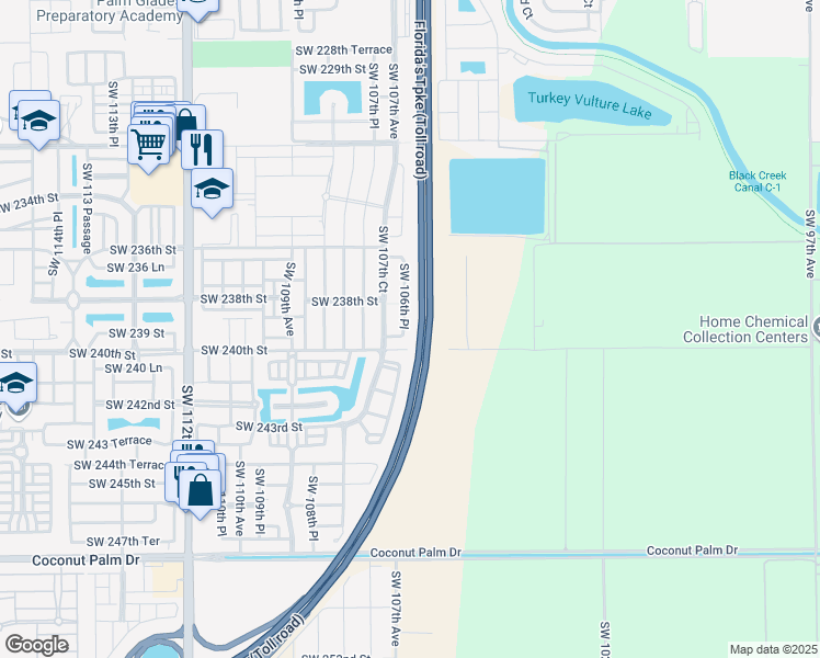 map of restaurants, bars, coffee shops, grocery stores, and more near 10703 Southwest 239th Terrace in Homestead