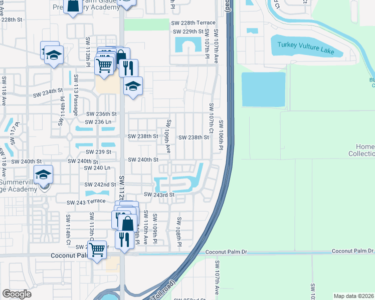 map of restaurants, bars, coffee shops, grocery stores, and more near 23924 Southwest 108th Court in Homestead