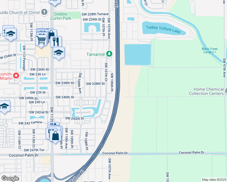 map of restaurants, bars, coffee shops, grocery stores, and more near 10703 Southwest 239th Terrace in Homestead