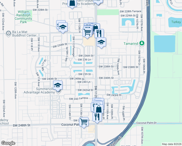 map of restaurants, bars, coffee shops, grocery stores, and more near 11233 Southwest 239 Street in Homestead
