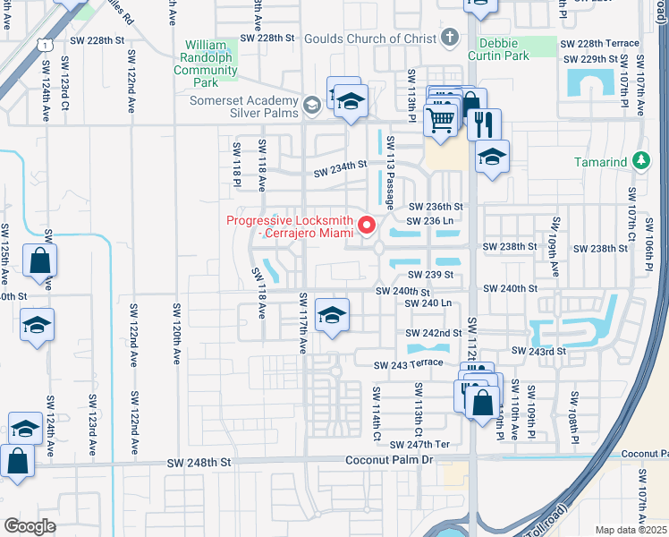 map of restaurants, bars, coffee shops, grocery stores, and more near 23864 Southwest 115th Court in Princeton
