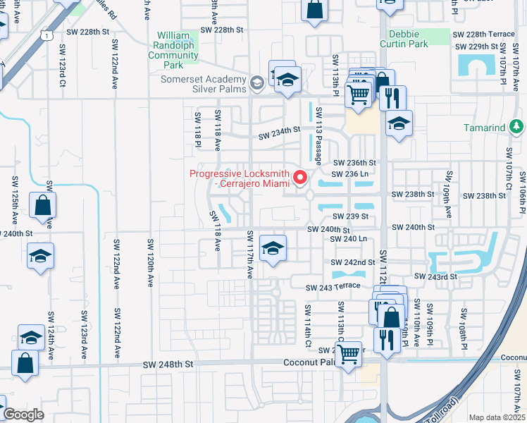 map of restaurants, bars, coffee shops, grocery stores, and more near 23845 Southwest 116th Court in Princeton