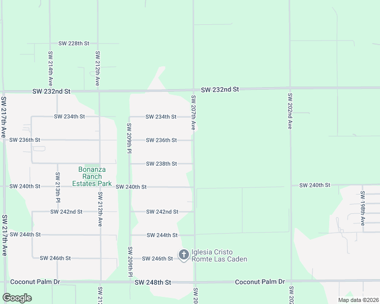 map of restaurants, bars, coffee shops, grocery stores, and more near 23790 Southwest 207th Avenue in Homestead