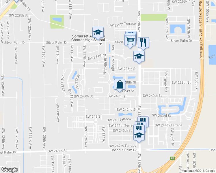 map of restaurants, bars, coffee shops, grocery stores, and more near 23901 Southwest 114th Place in Homestead