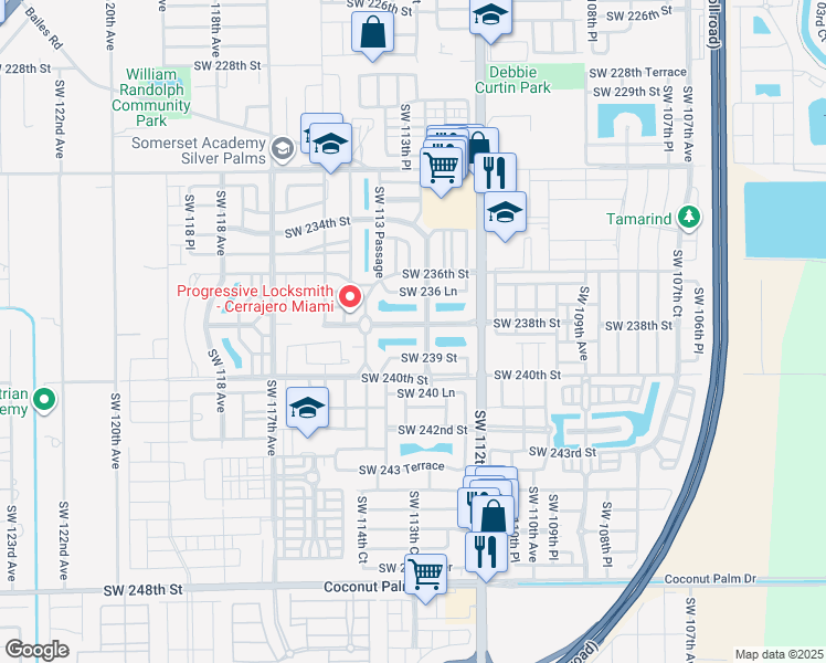 map of restaurants, bars, coffee shops, grocery stores, and more near 11307 Southwest 238th Street in Homestead