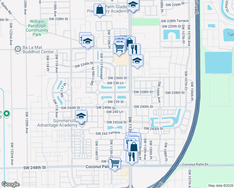 map of restaurants, bars, coffee shops, grocery stores, and more near 11307 Southwest 238th Street in Homestead