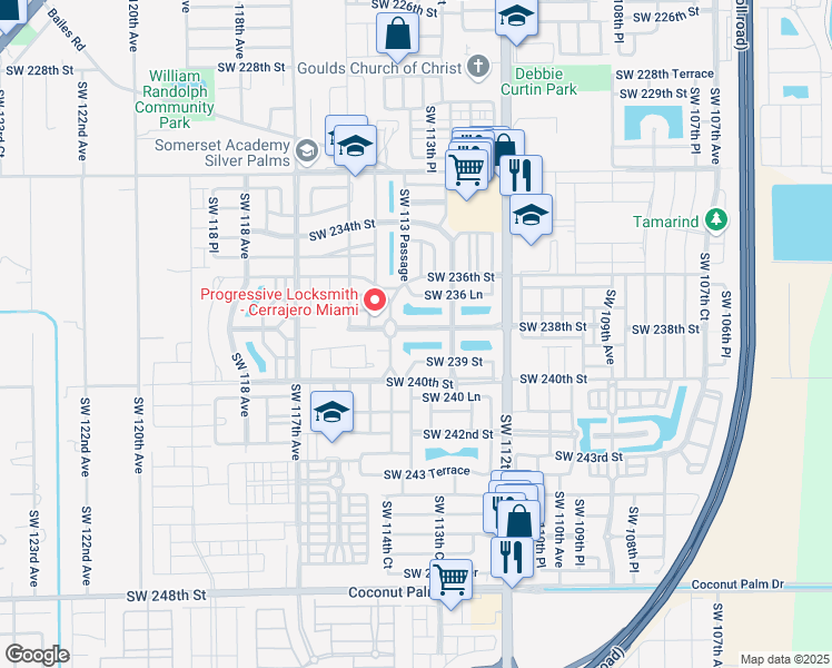 map of restaurants, bars, coffee shops, grocery stores, and more near 11407 Southwest 238th Street in Homestead