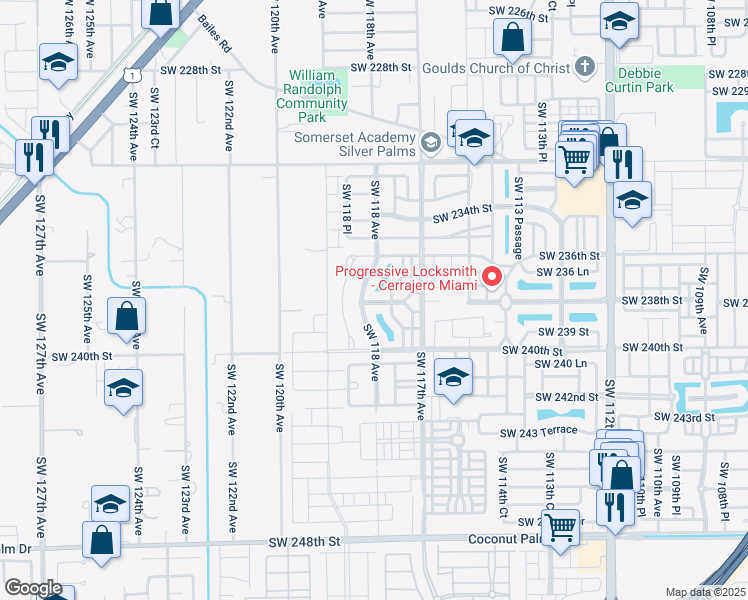 map of restaurants, bars, coffee shops, grocery stores, and more near 11773 Southwest 238 Street in Homestead